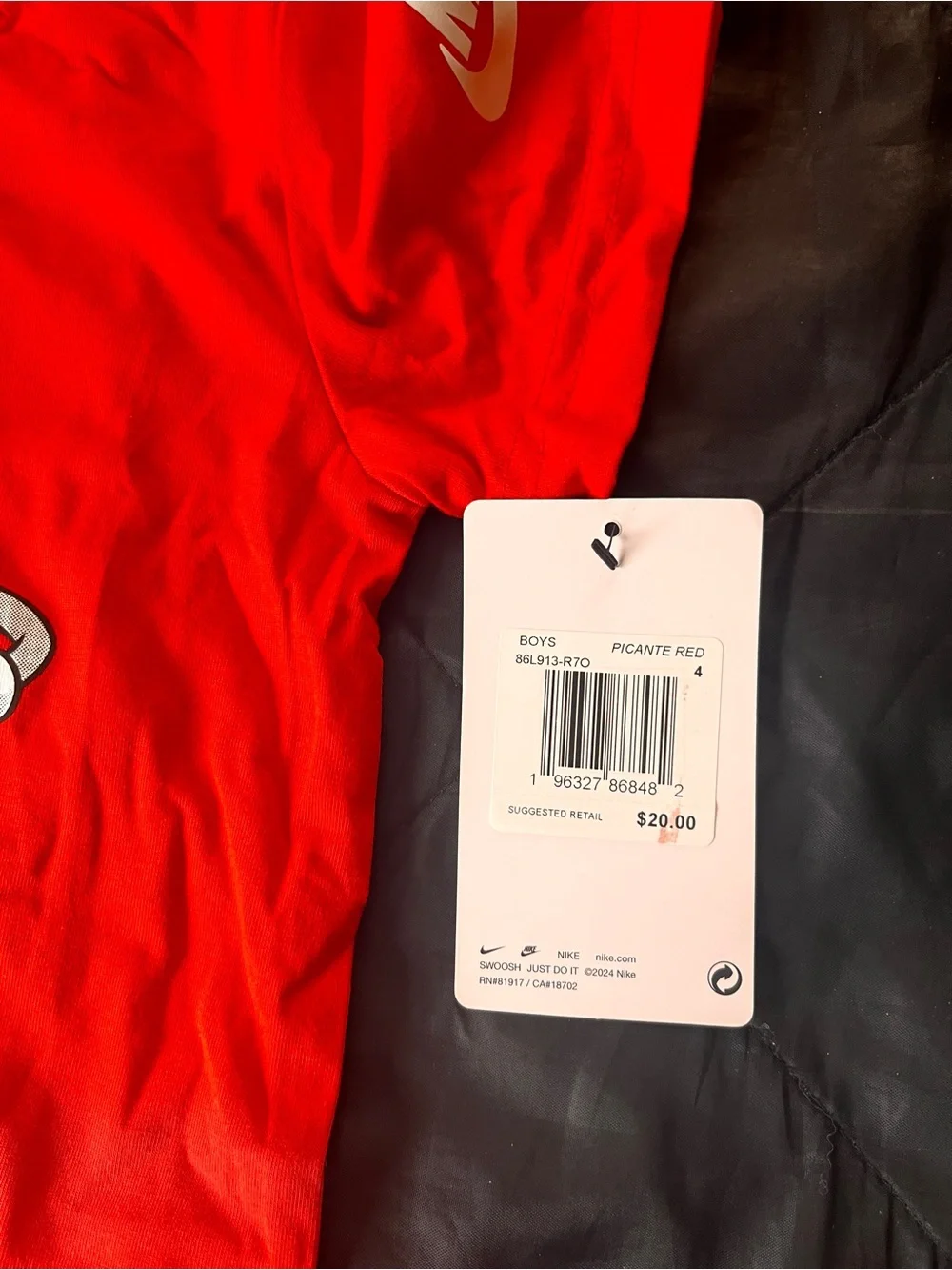 Nike Red Kids' Baseball Graphic Tee with Blue Lettering NWT